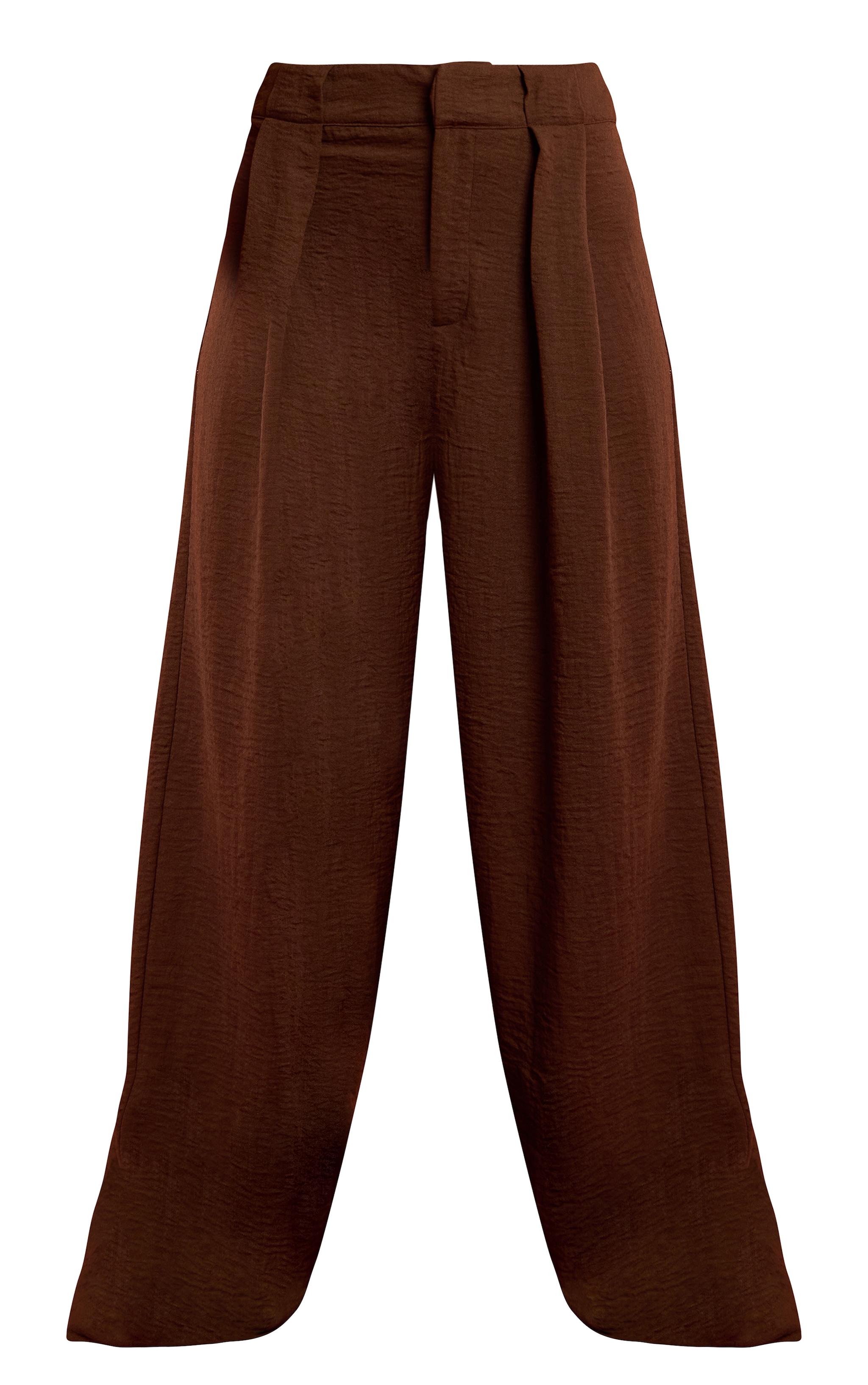 Chocolate Linen Look Pleated Tailored Wide Leg Pants image 5