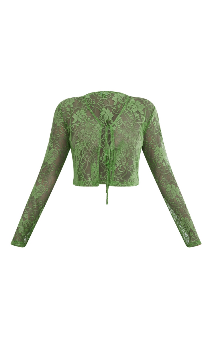  Khaki Lace Tie Crop Top image 5