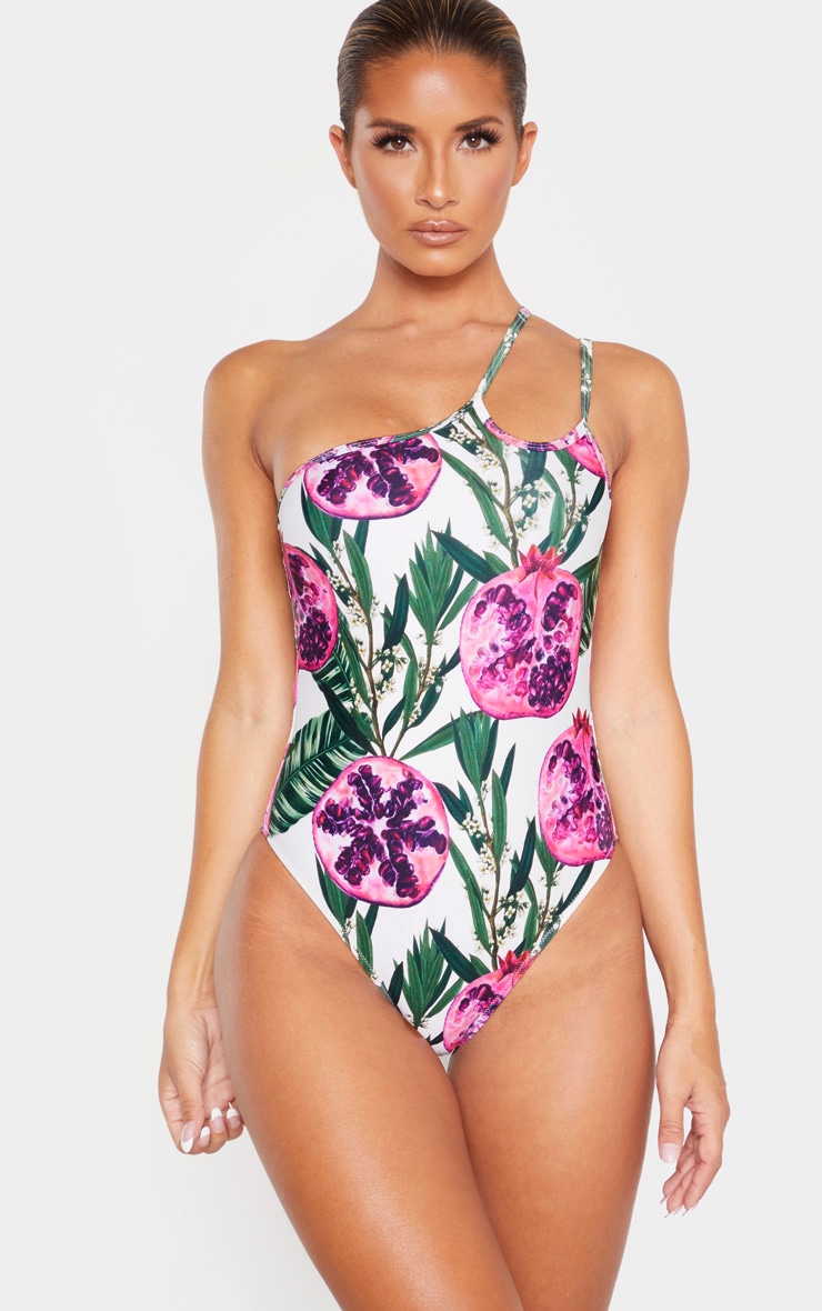 Pink Pomegranate Double Strap One Shoulder Swimsuit