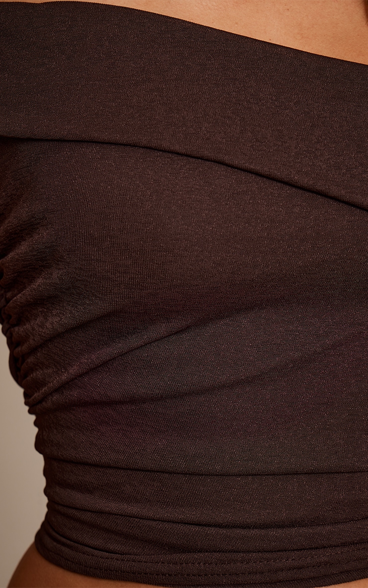 Chocolate Brown Onion Skin Ruched Side Asymmetric Top image 4