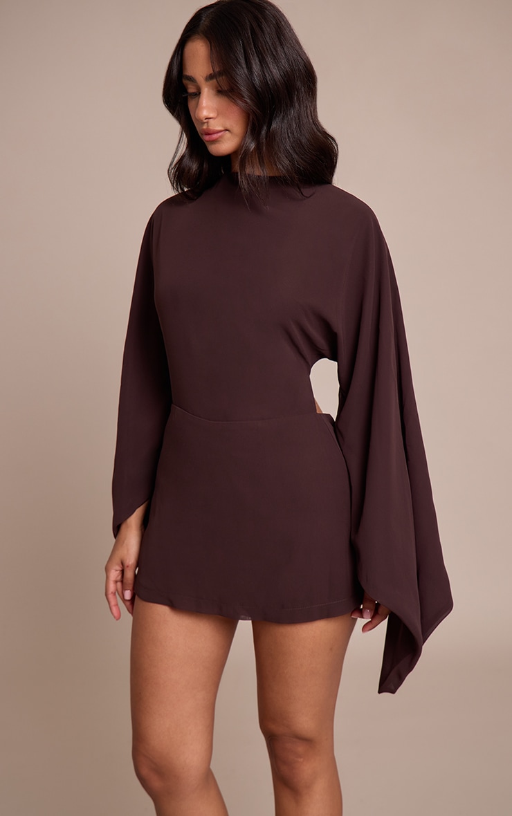 Petite Chocolate Open Back Floaty Tie Back Playsuit image 4