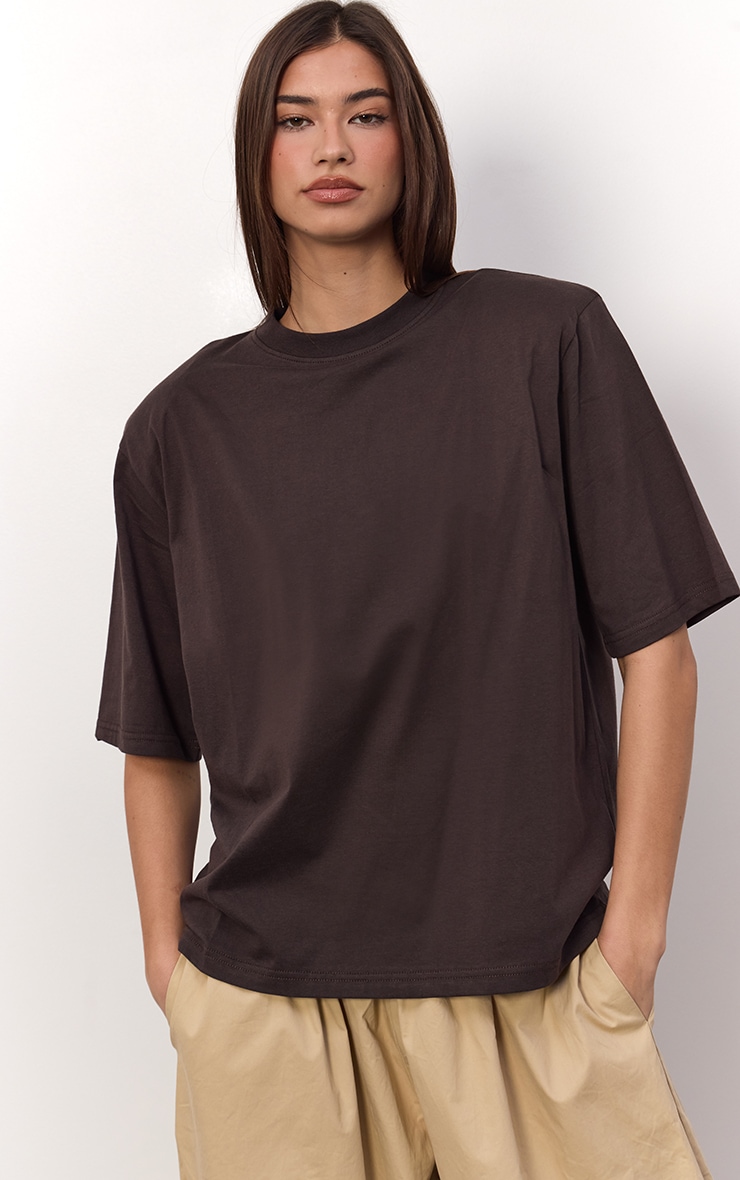 Chocolate Shoulder Detail Boxy T-Shirt  image 3