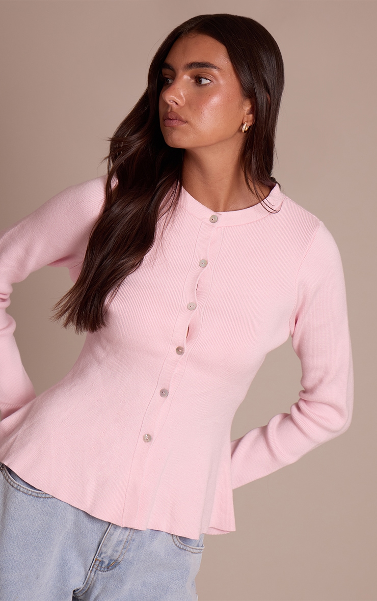 Cardigan péplum en maille compacte rose image 4