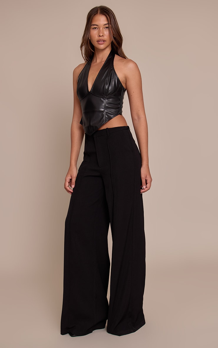 Black Faux Leather Halterneck Crop Top image 3