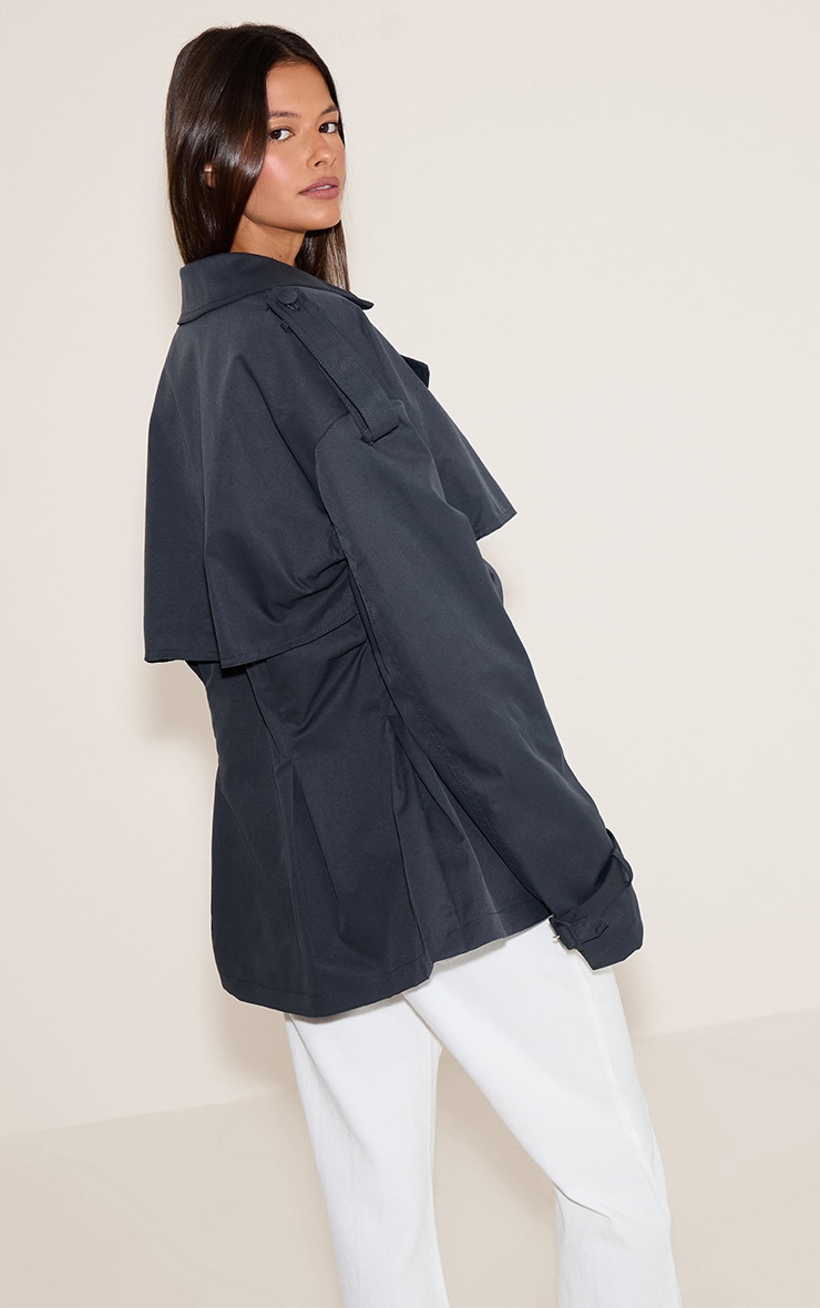 Charcoal Cropped Belted Trench Coat image 2