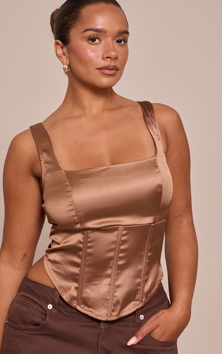 Shape mocha satin square neck Corset Top image 4