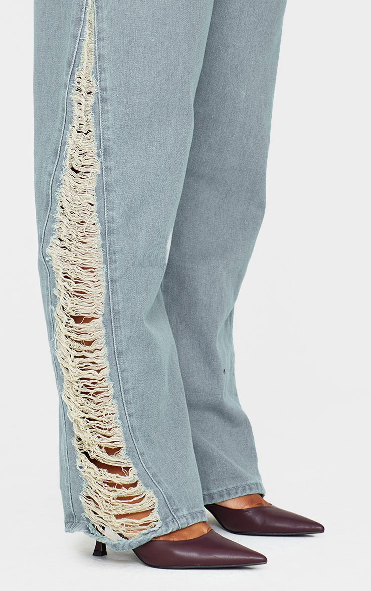 Plus Vintage Wash Extreme Fraying Detail Wide Leg Denim Jeans image 4