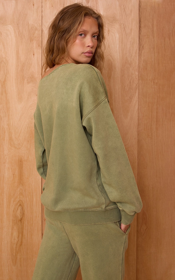 Sage Acid Wash Oversized Off The Shoulder Sweatshirt image 2
