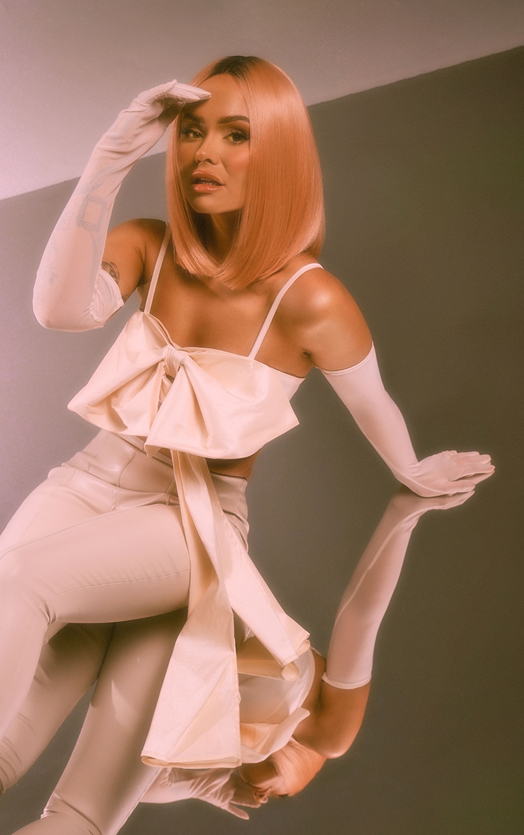 Cream Bow Detail Mesh Glove Crop Top