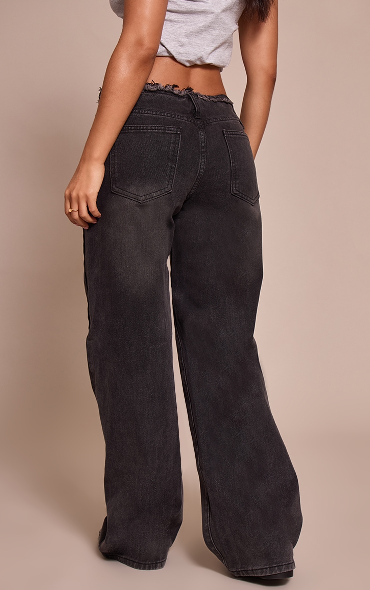 Petite Black Fray Waist Low Rise Straight Leg Jeans image 3