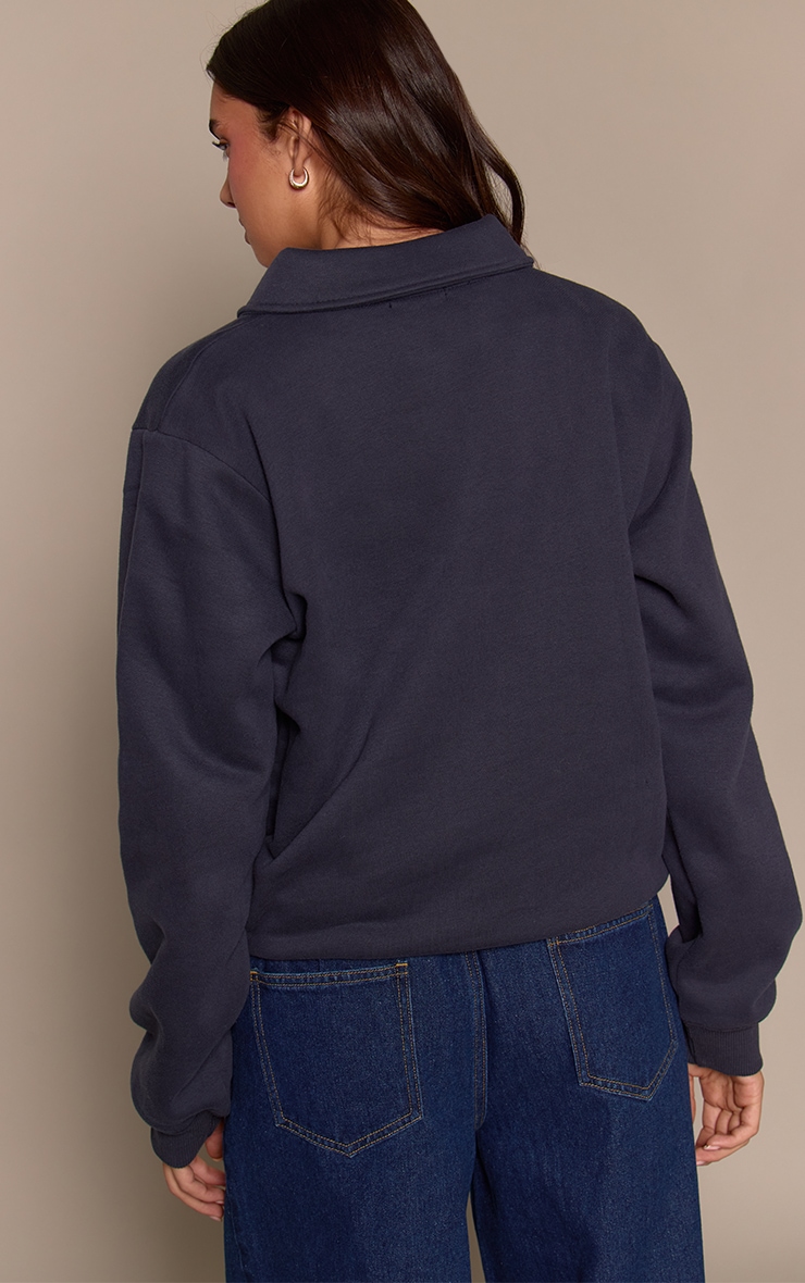 Navy Cotton Fleece Polo Sweatshirt image 2