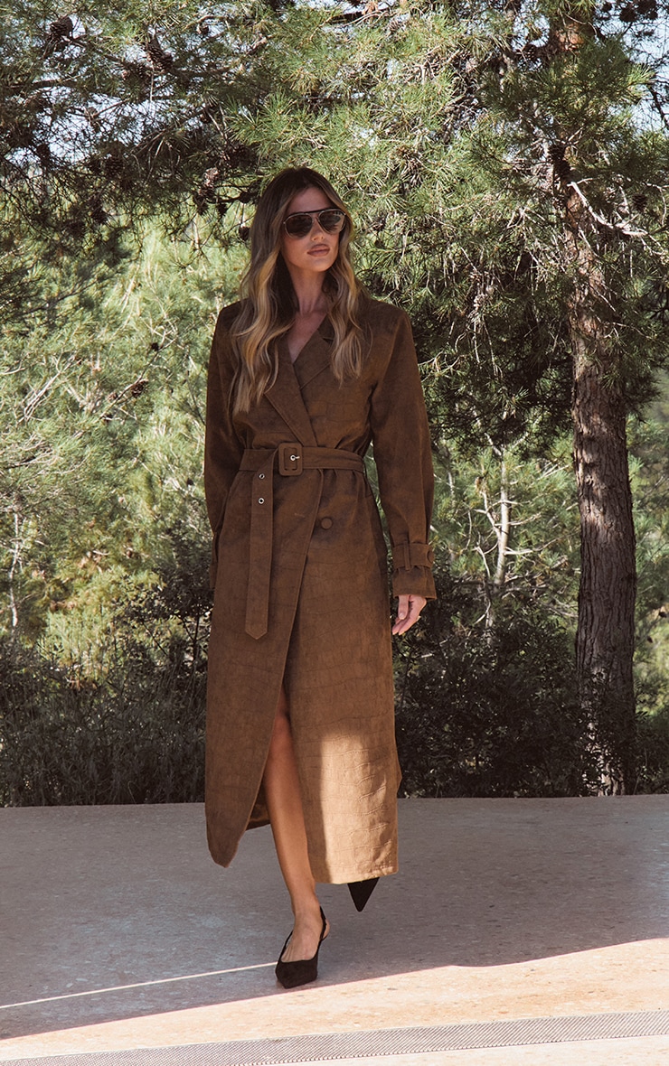 Chocolate Croc Suede Trench Coat image 1