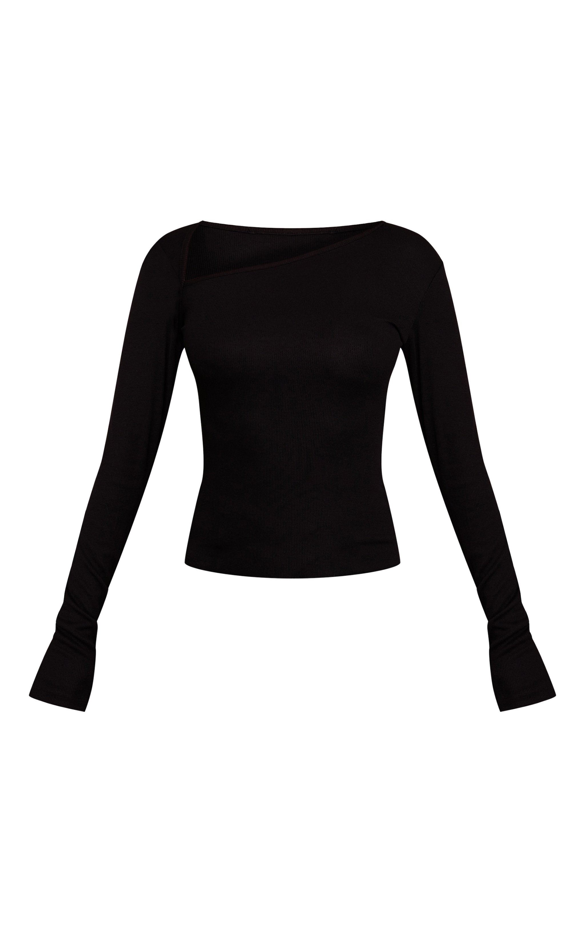 Black Soft Rib Asymmetric Detail Fitted Longline Top image 5