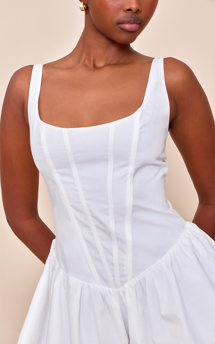 White Woven Corset Detail Floaty Romper image 4