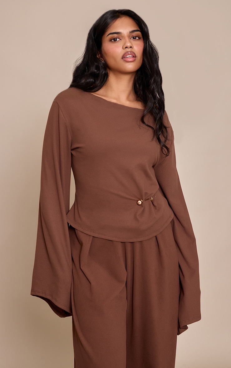 Petite Chocolate Gathered Trim Detail Top