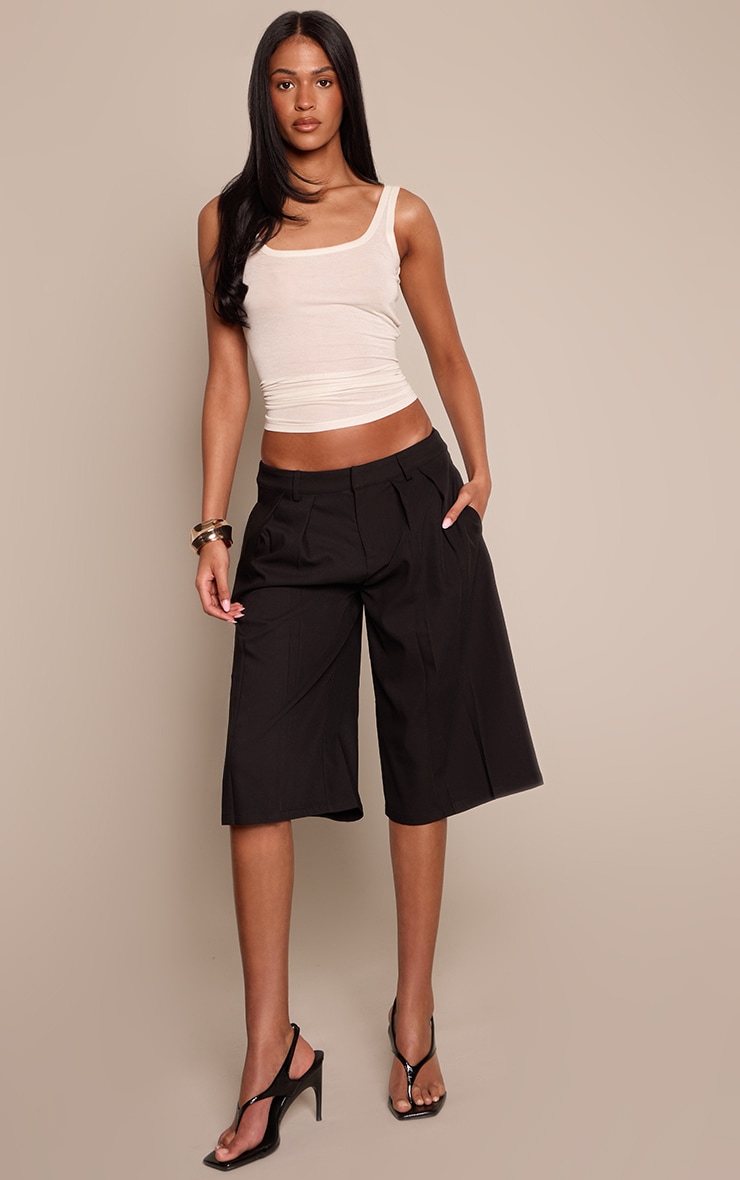 Tall Black Woven Pleat Detail Jorts