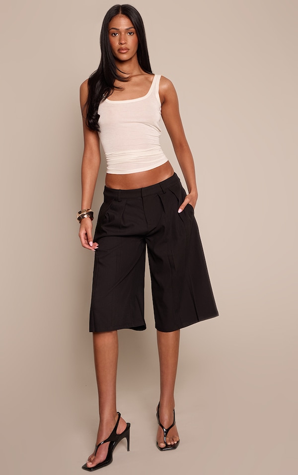 Tall Black Woven Pleat Detail Jorts