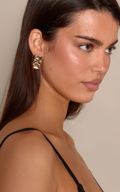 Gold Hammered Rectangular Earrings