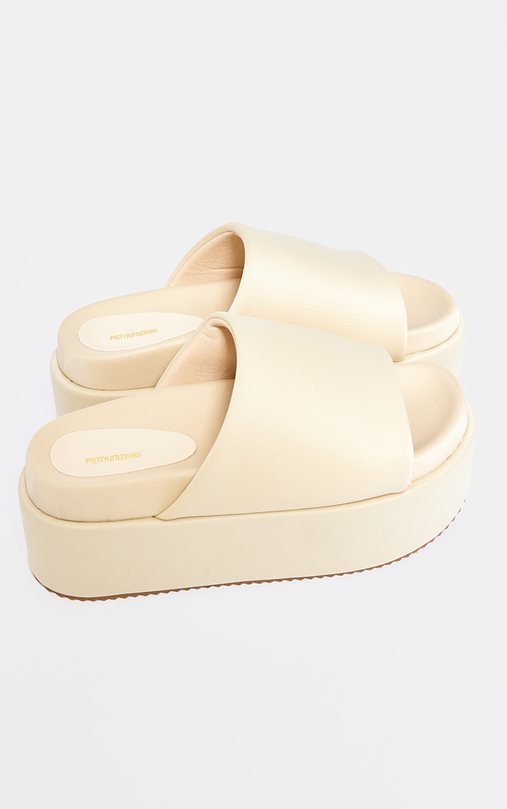 Cream Stretch Lycra Round Toe Extra Chunky Platform Sandals image 3