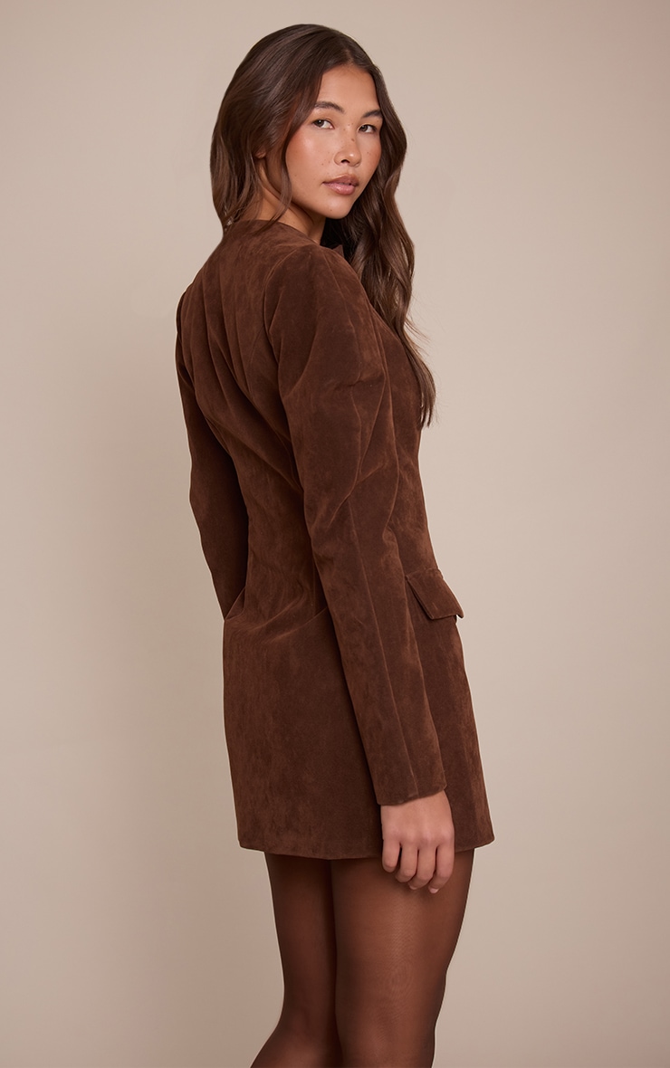 Chocolate Suede Zip Up Blazer Dress image 2