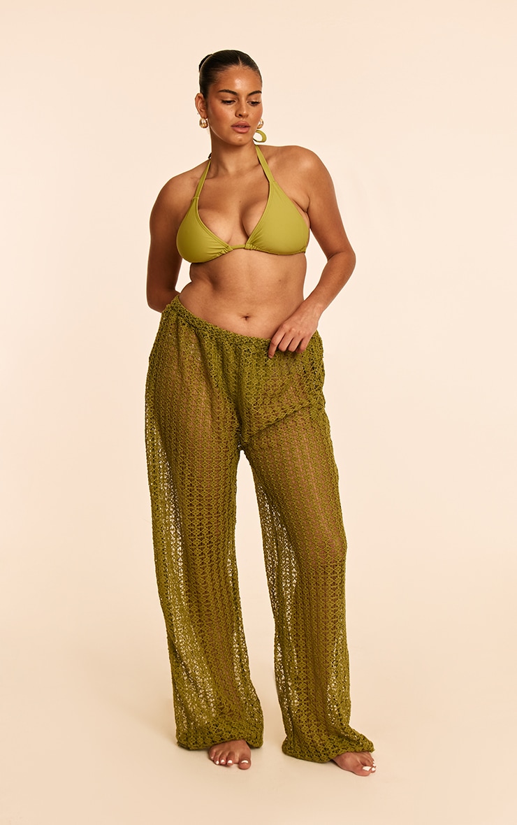 Plus Olive Crochet Low Waist Wide Leg Beach Pants image 1