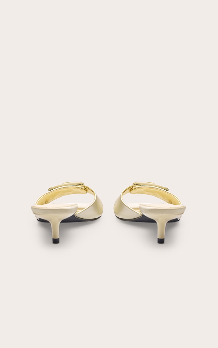 Butter Yellow Satin Buckle Detail Kitten Heel Mule image 4