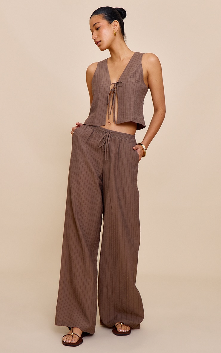 Brown Pinstriped Tie Front Top image 3