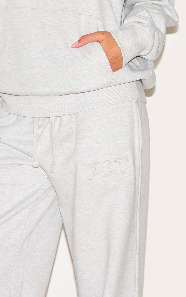 PRETTYLITTLETHING Ash Grey Premium Embossed Wide Leg Sweatpants image 4