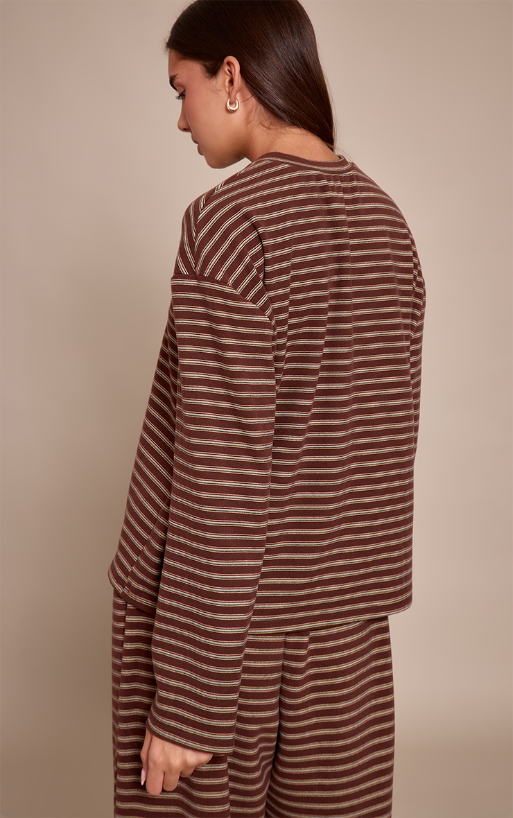 Chocolate Striped Soft Fleece V Neck Sweatshirt image 2