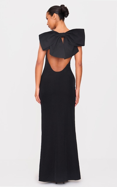 Black Oversized Bow Scoop Back Maxi Dress