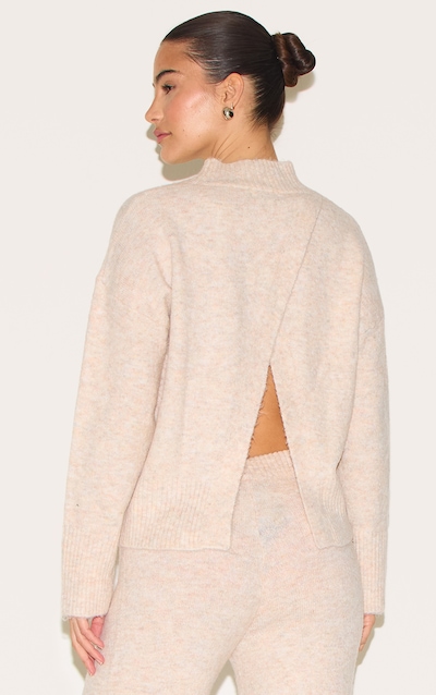 Stone Luxe Knit High Neck Open Back Sweater