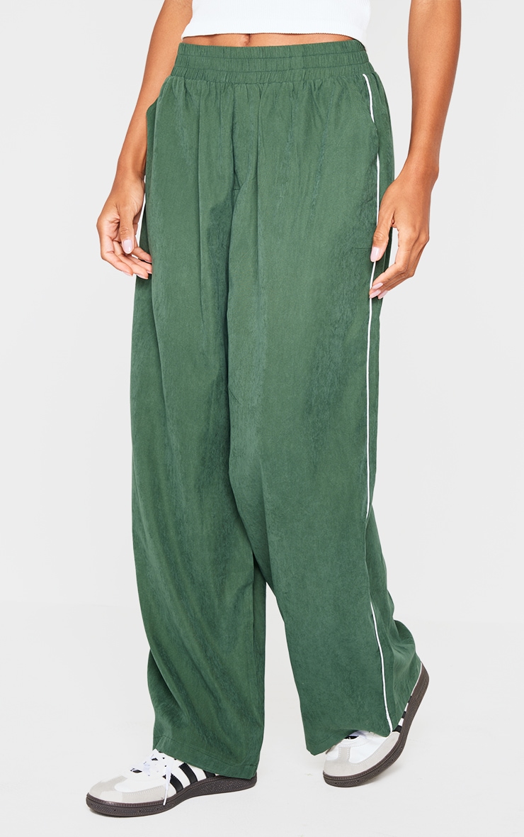 Forest Green Faux Suede Side Piping Detail Straight Leg Pants image 2