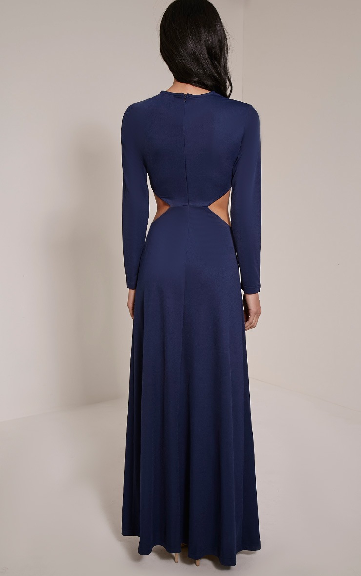 Tania Navy Cut Out Gold Trim Maxi Dress PrettyLittleThing