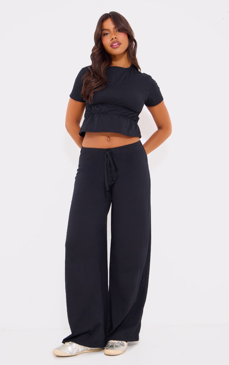 Black Cotton Wide Leg Pants image 1