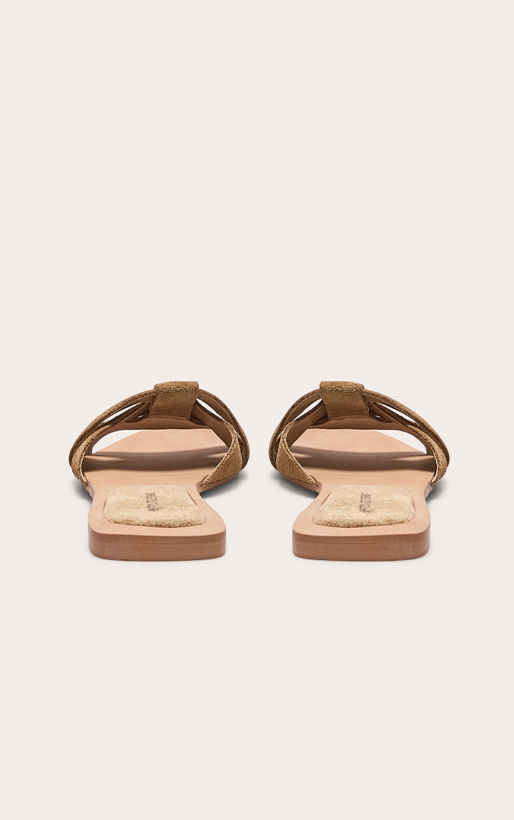 Beige Faux Suede Round Toe Flat Mule Sandals image 3