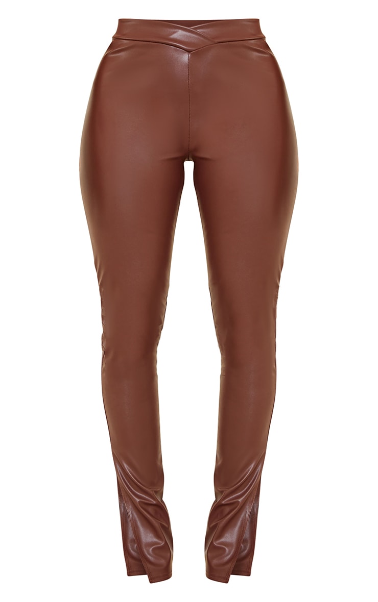 shape black pu split hem pants