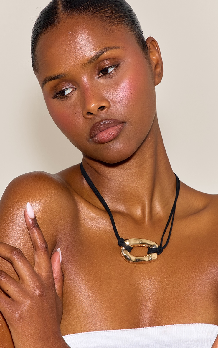 Gold Abstract Oval Statement Necklace image 1