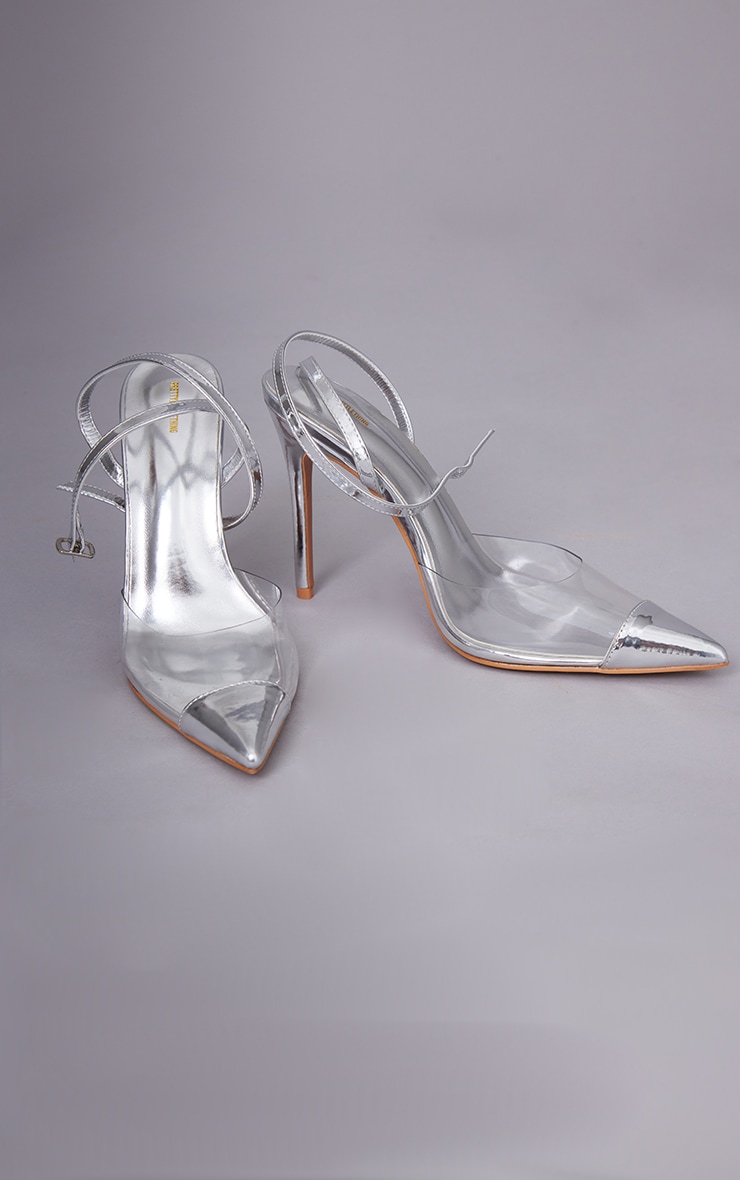 Silver PU Metallic Toe Cap High Heeled Courts image 4