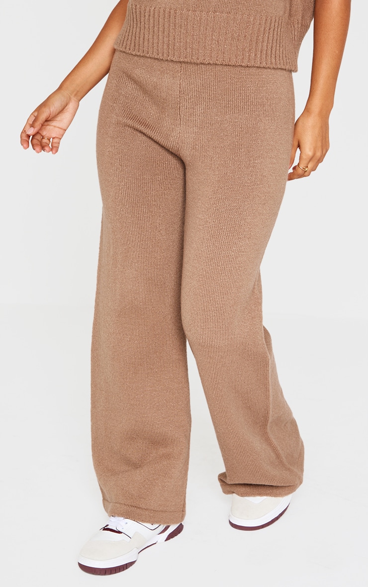 Petite Taupe Marl Soft Knit Wide Leg Pants image 2
