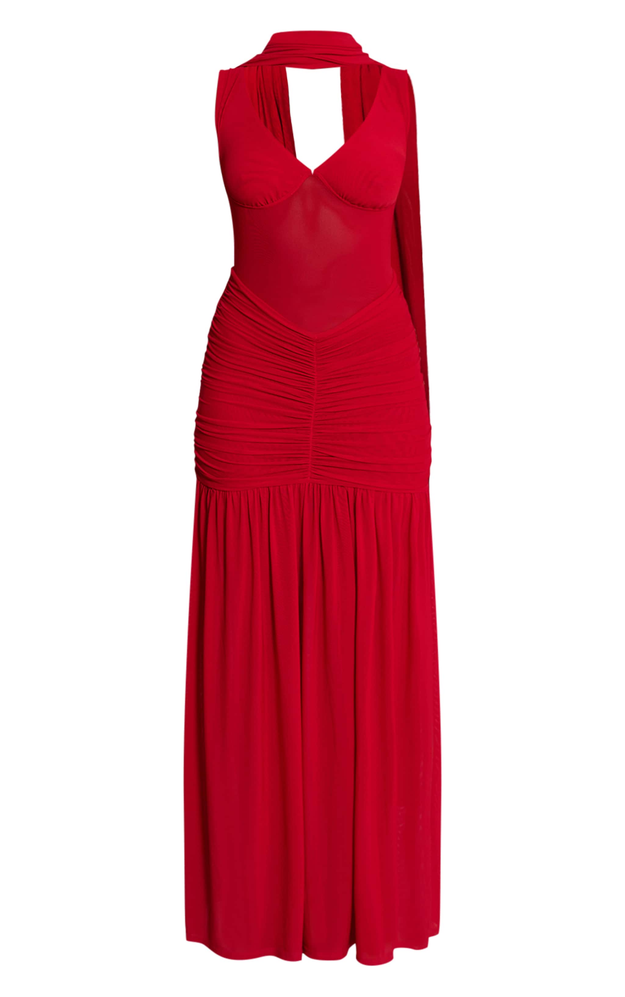 Red Mesh Scarf Detail Maxi Dress image 5