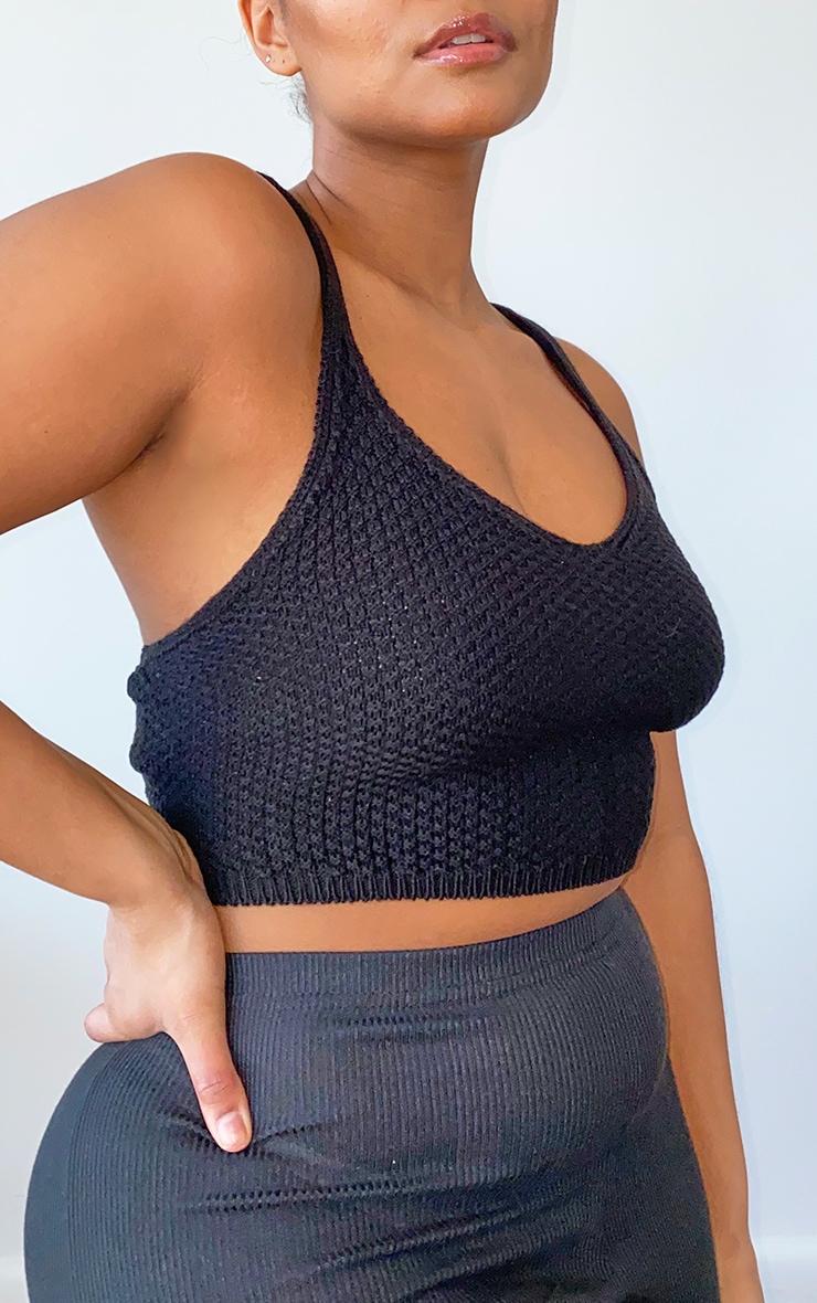 Plus Black Knit Elasticated Hem Crop Top image 4