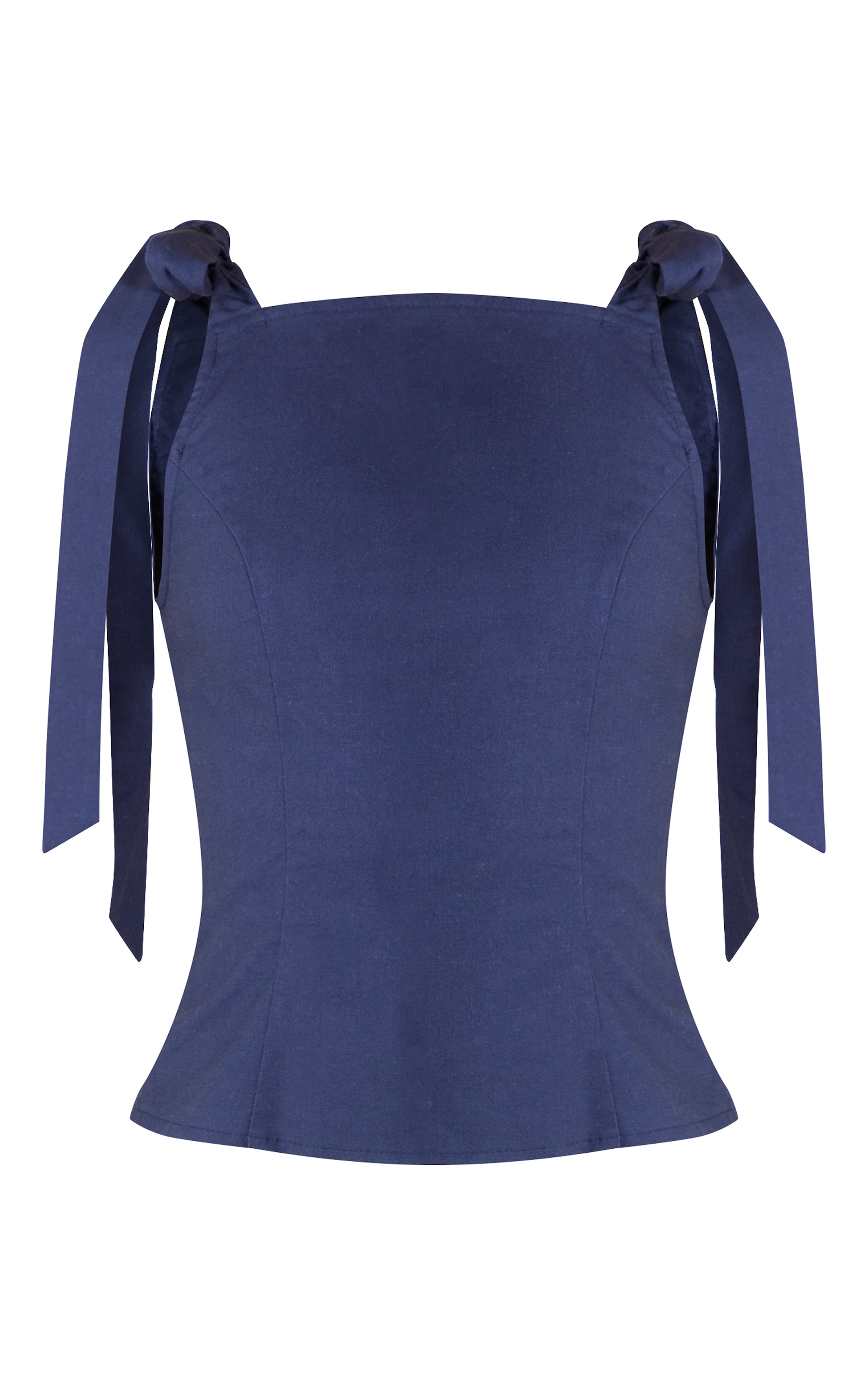 Indigo Blue Linen-Blend Shoulder Tie Detail Top image 5