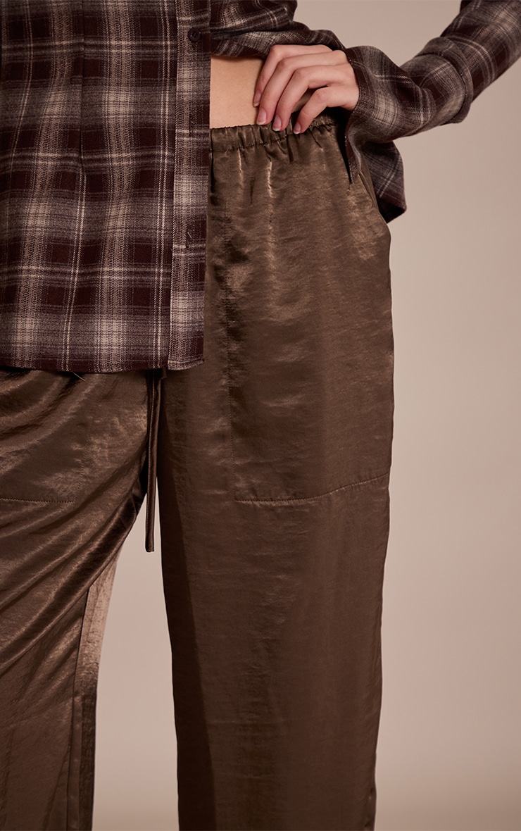 Dark Olive Crinkle Satin Slouchy Drawstring Pants image 4