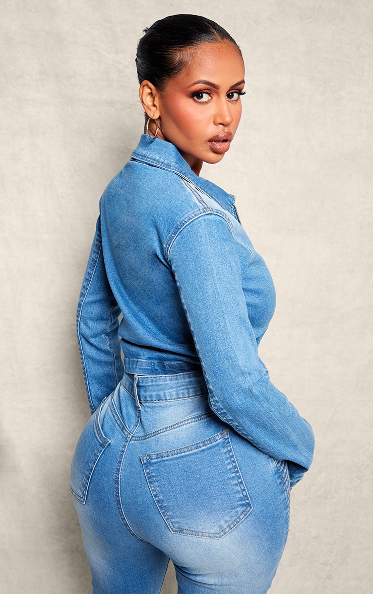 Shape Light Blue Denim Cropped Zip Through Jacket image 2