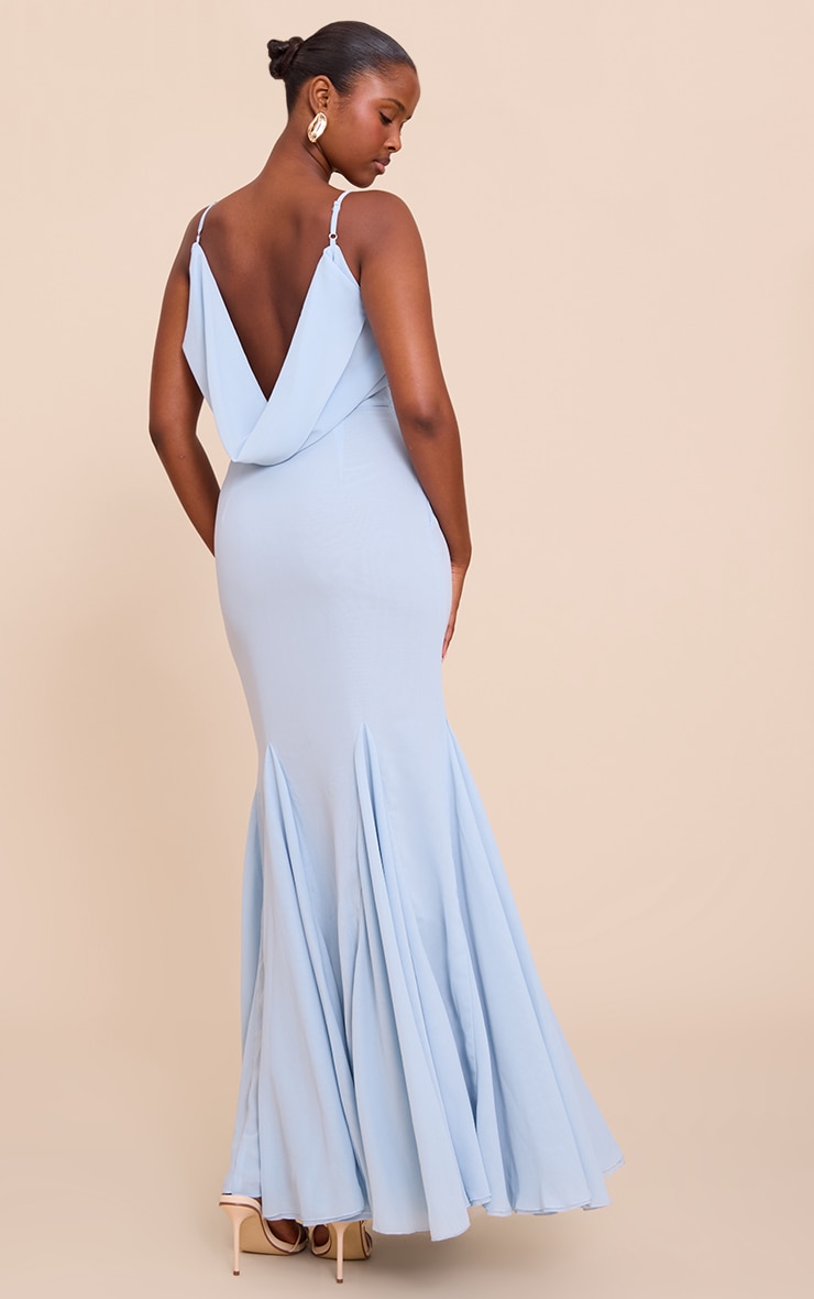 Pale Blue Chiffon Scoop Neck Cowl Back Sleeveless Maxi Dress image 2