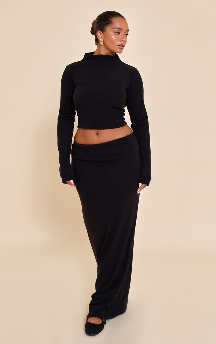 Shape Black Micro Rib Long Sleeve Roll Neck Top image 3