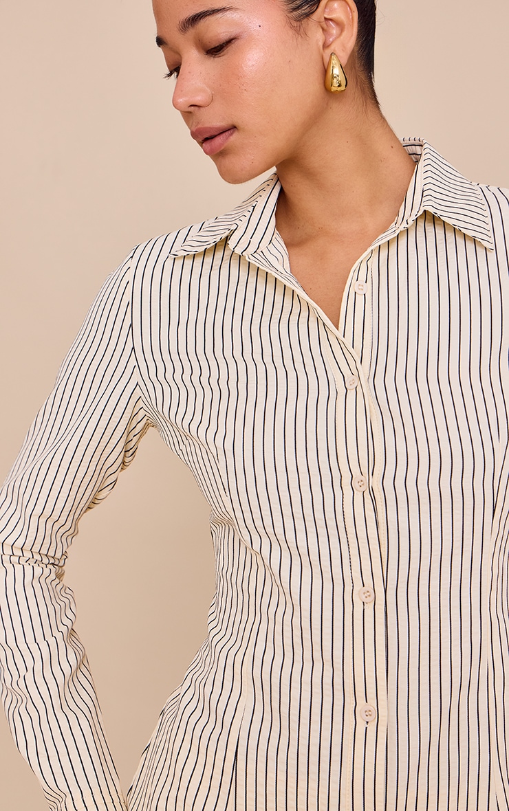 Beige Striped Woven Fitted Shirt image 4