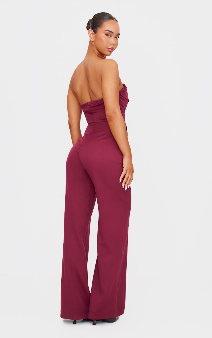 Burgundy Bandeau Cowl Neck Pocket Detailed Jumpsuit image 2