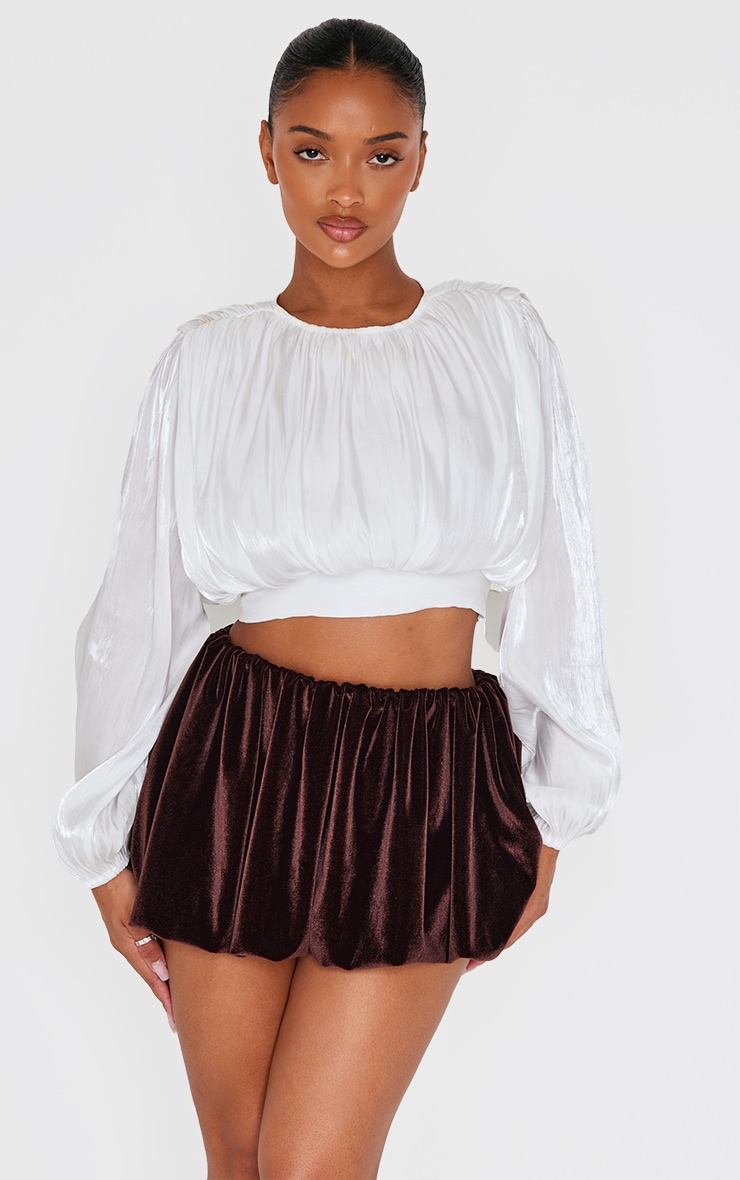 Shape Chocolate Velour Puff Ball Mini Skirt image 4