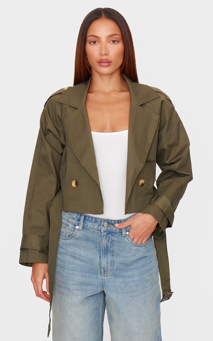 Khaki Cropped Trench Coat image 1
